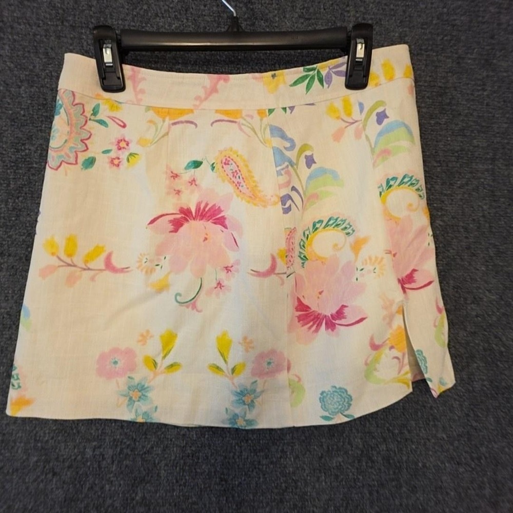 Nasty Gal Skirt Womens 8 Multicolor Floral Linen Blend Mini Pleated Lined Pastel